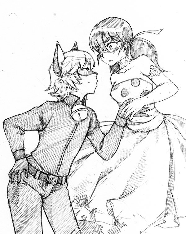 Miraculous Ladybug And Cat Noir Coloring Sketch