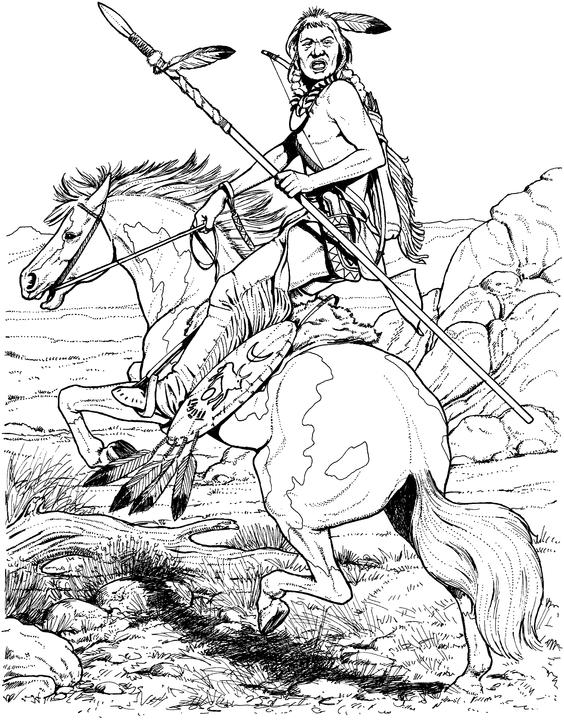 Native American On Horse Coloring Page