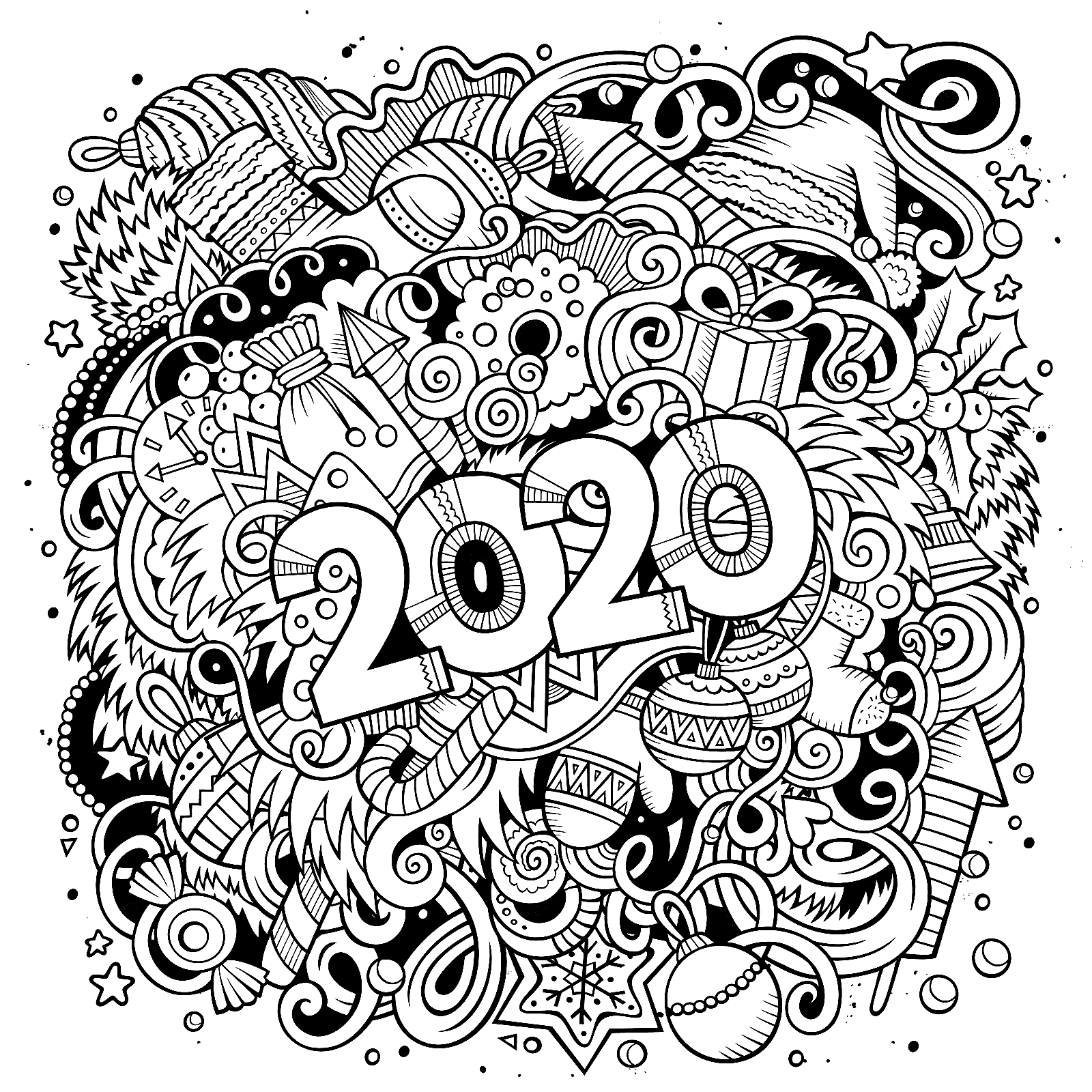 New Year And Christmas Objects Page Coloring Page