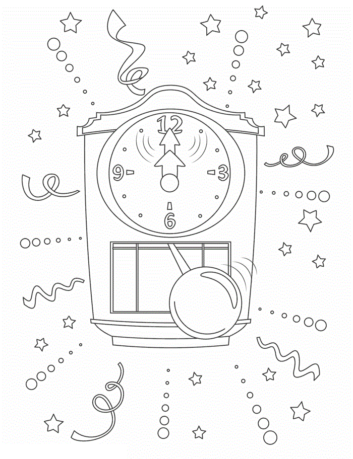 New Year Clock Ring Coloring Page