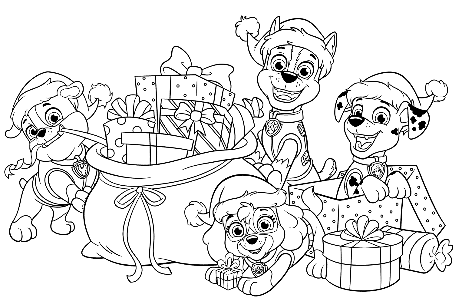 PAW Patrol Christmas Gifts Page Coloring Page