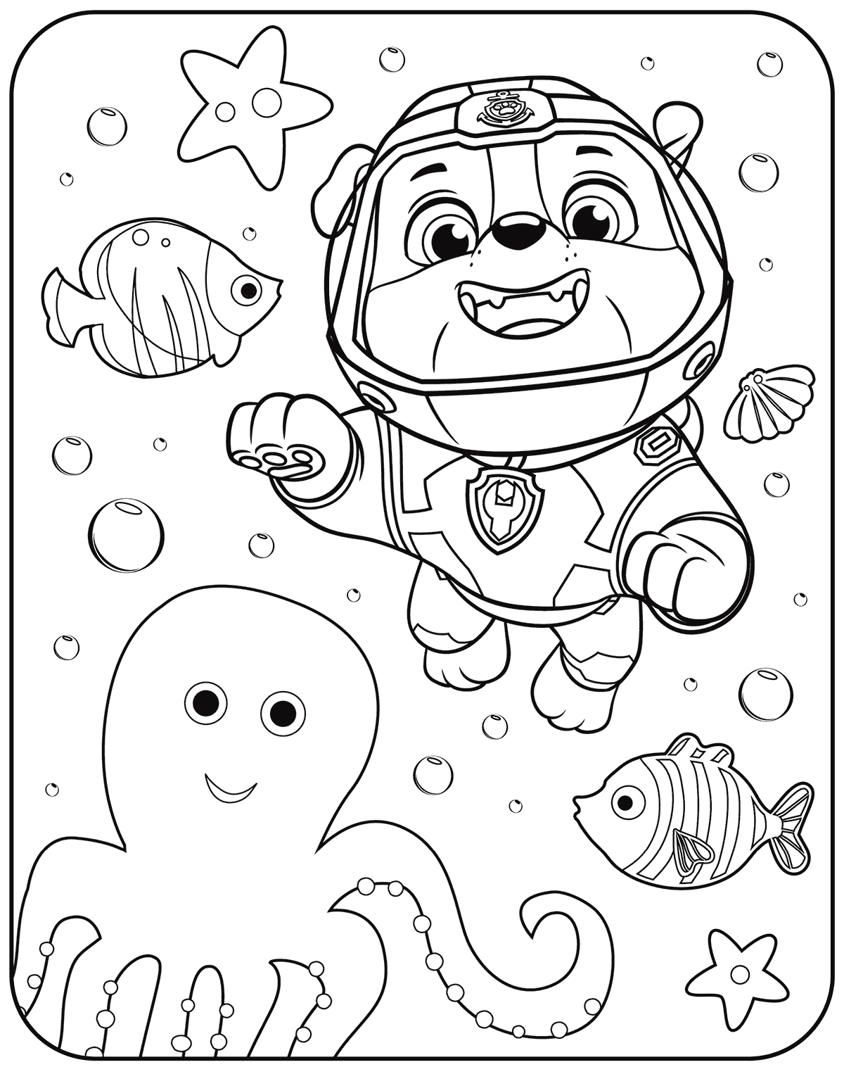 PAW Patrol Rubble Underwater Coloring Page
