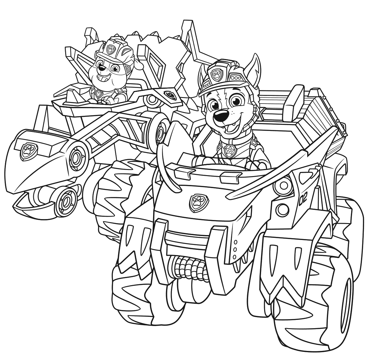 Paw Patrol Dino Rescue Cars Coloring Page