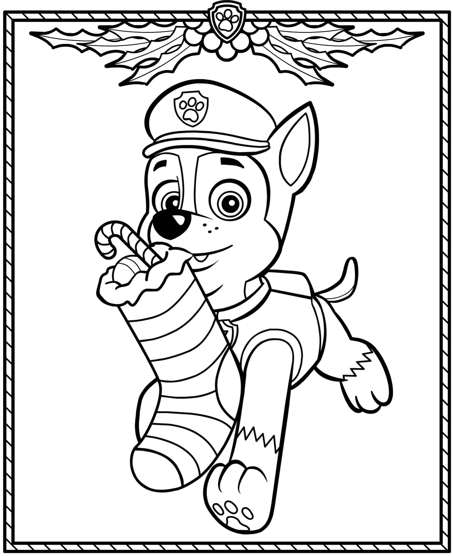 Paw Patrol Holiday Christmas Chase Coloring Page