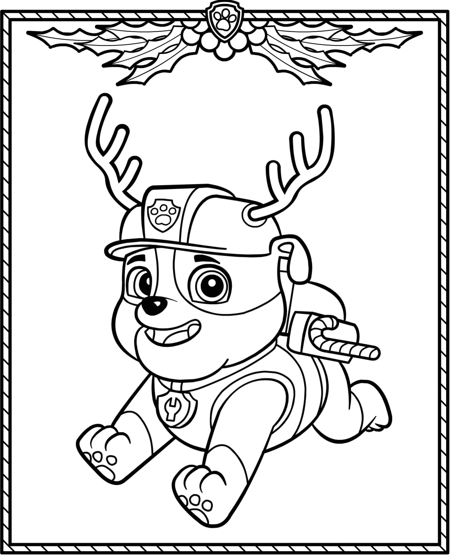 Paw Patrol Holiday Christmas Rubble Coloring Page