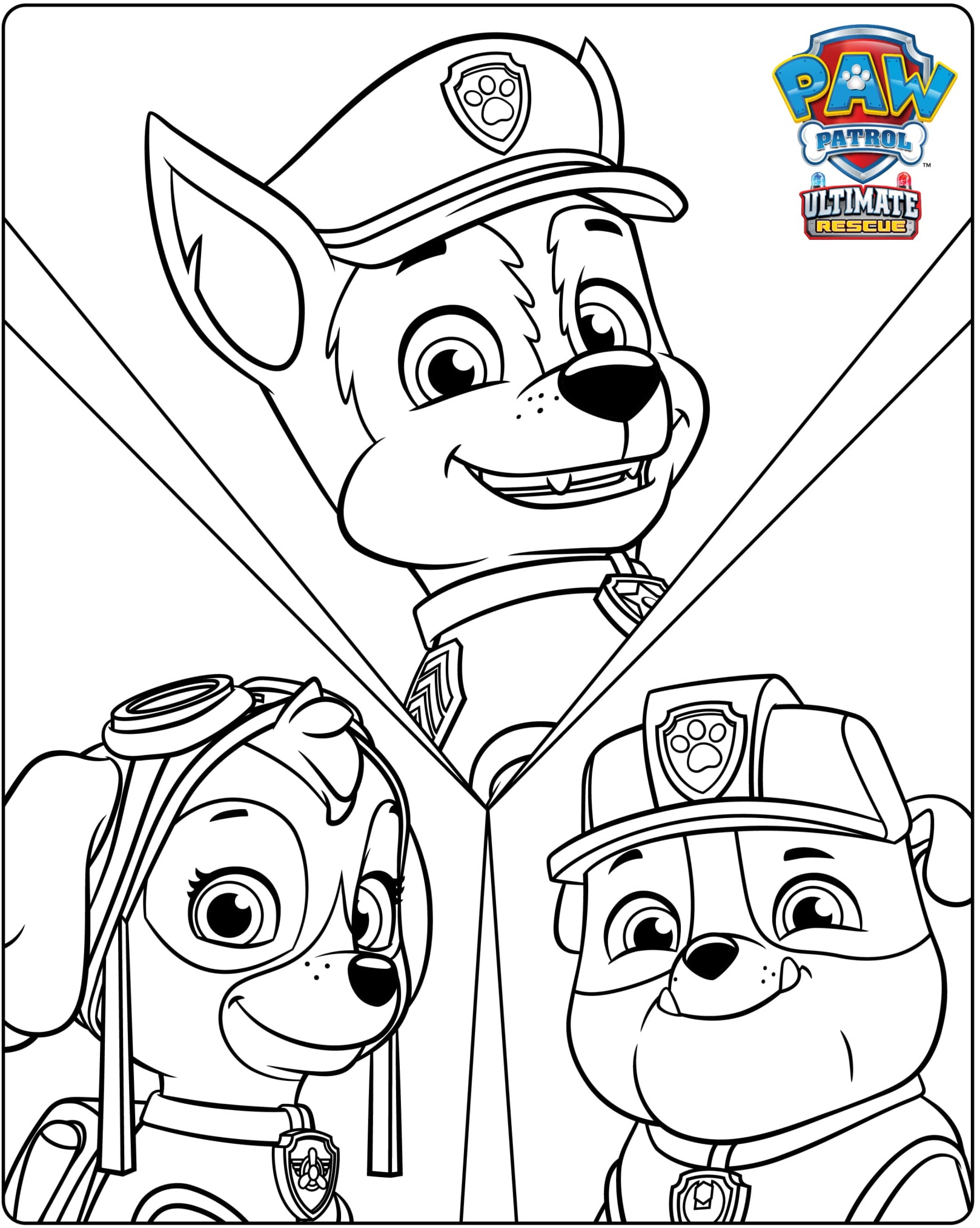 Paw Patrol Ultimate Rescue Chase Skye Rubble Coloring Page