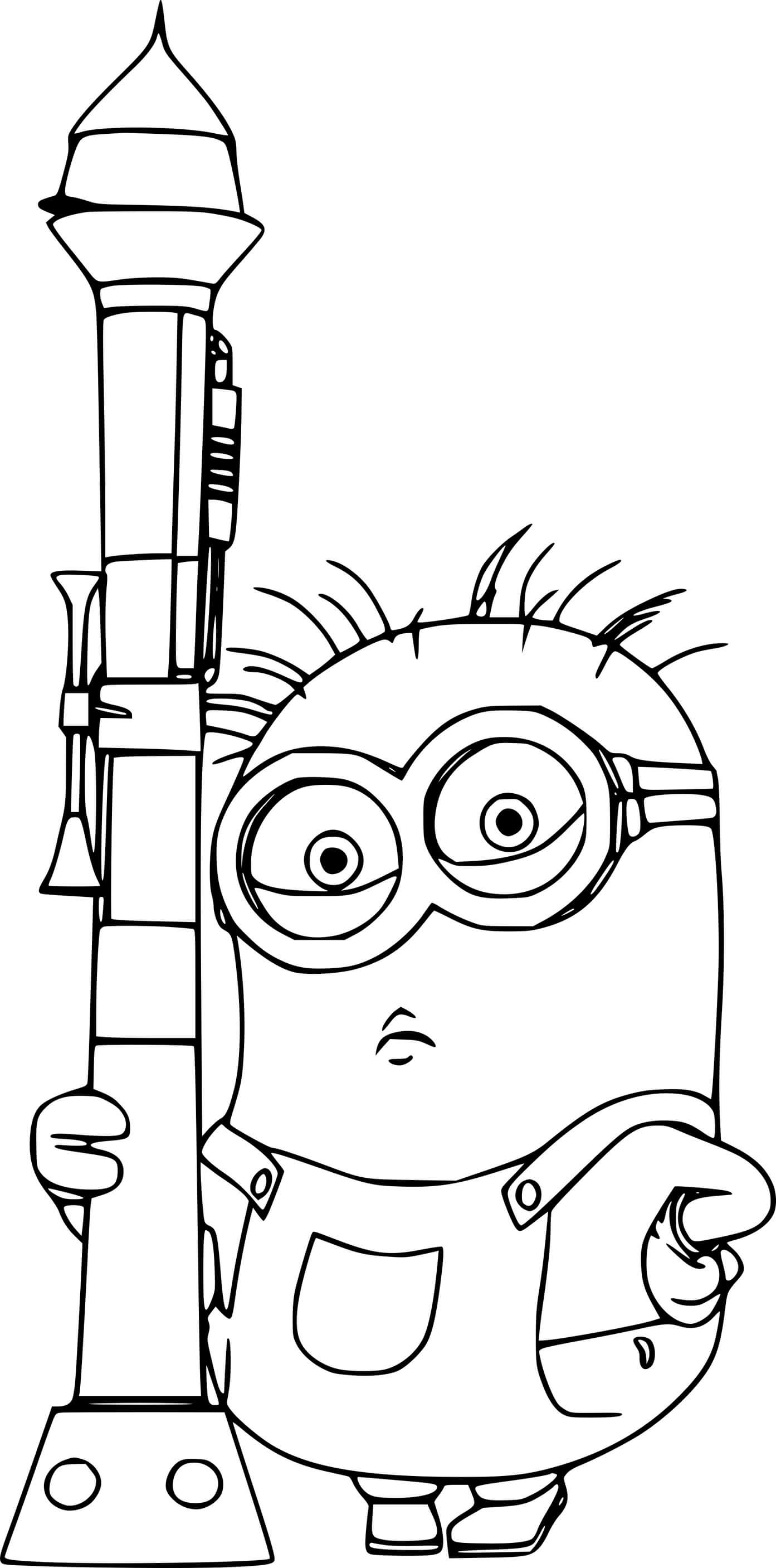 Phil Minion Holds A Rocket Coloring Page