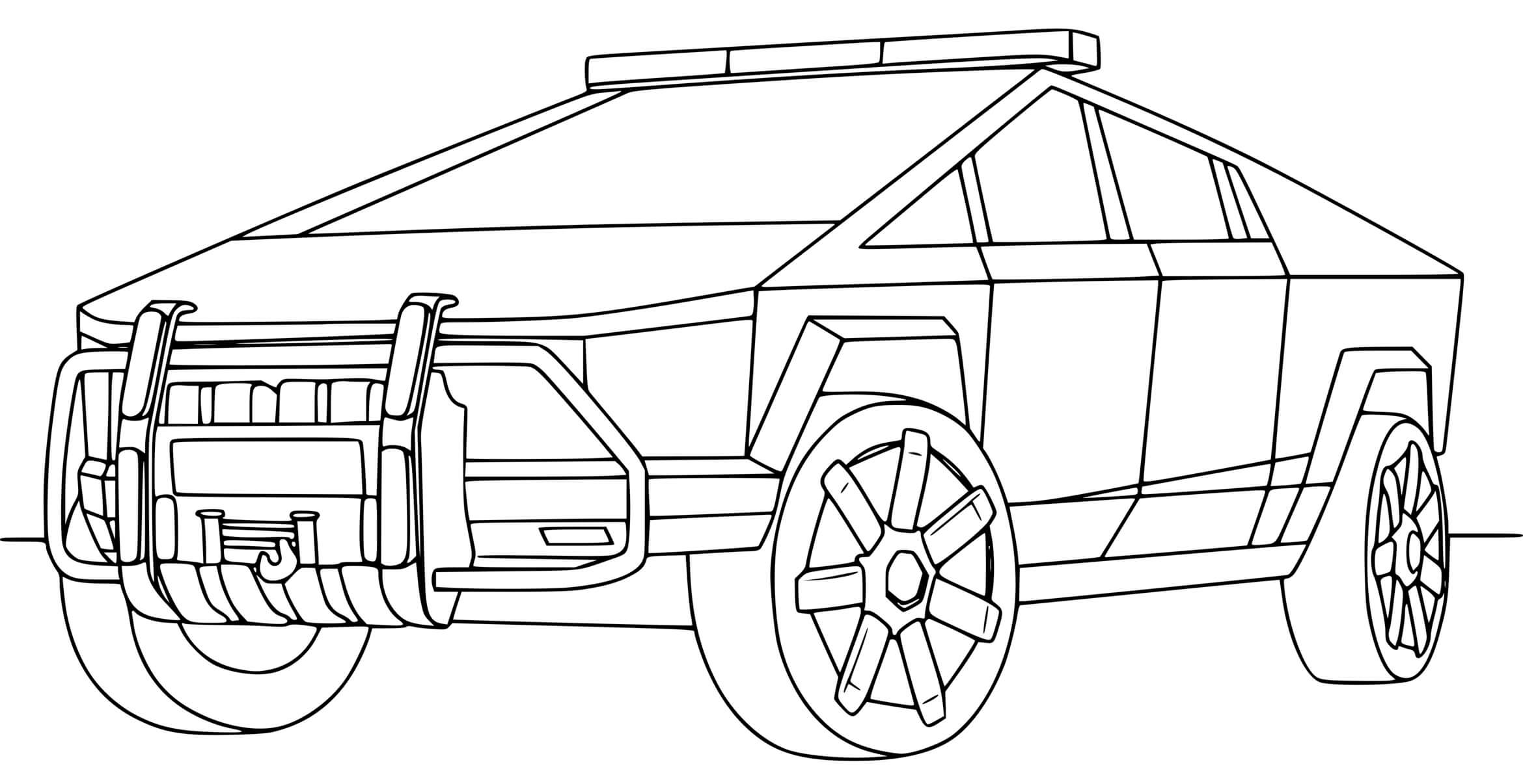 Police Tesla Cybertruck Coloring Page