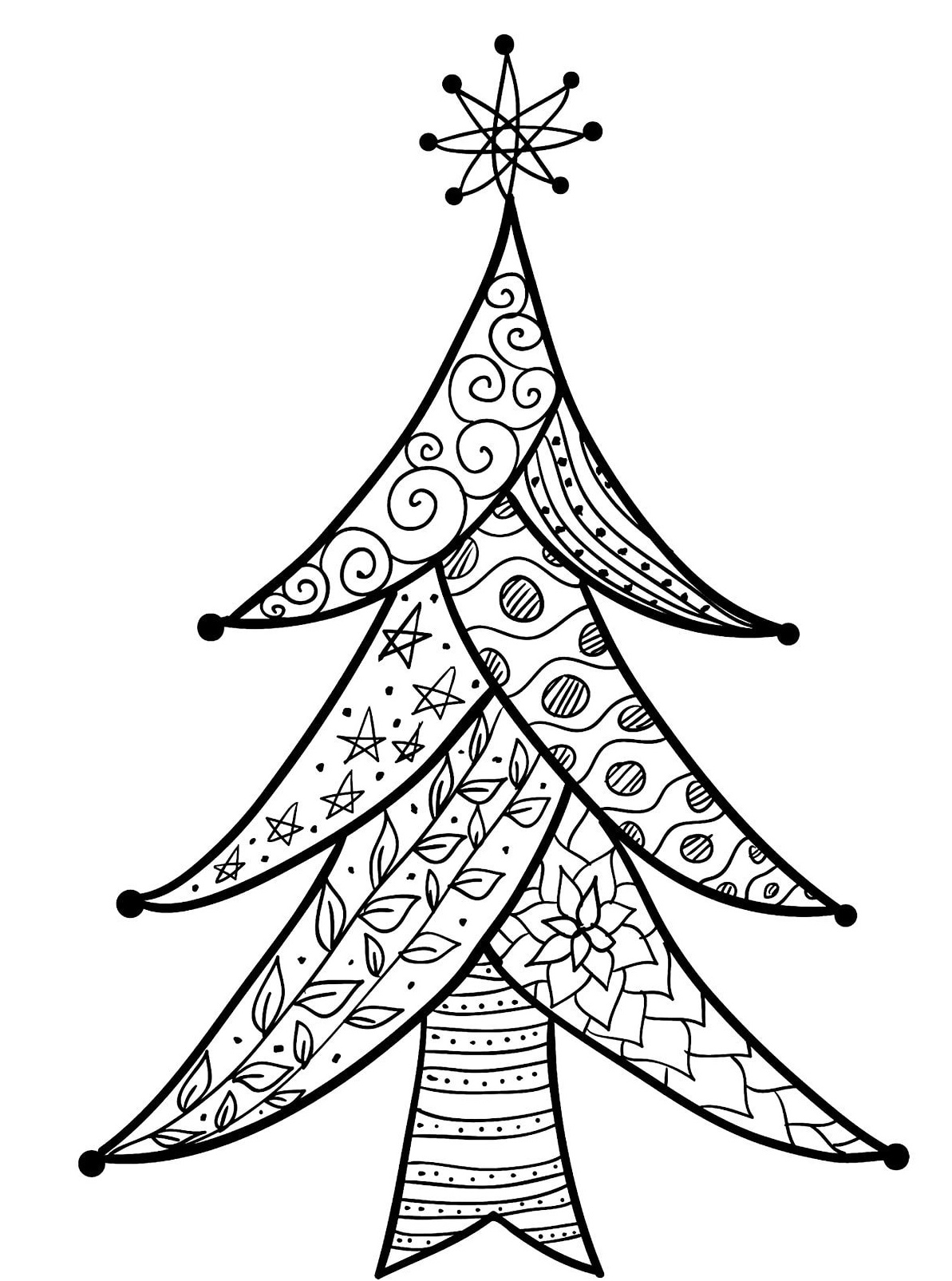 Pretty Patterns On A Christmas Tree Coloring Page