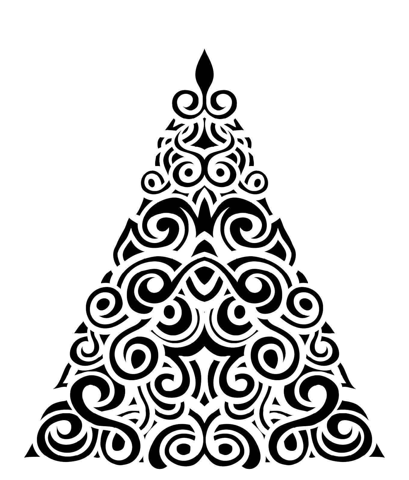 Pretty Swirls On An Abstract Xmas Tree Design Coloring Page