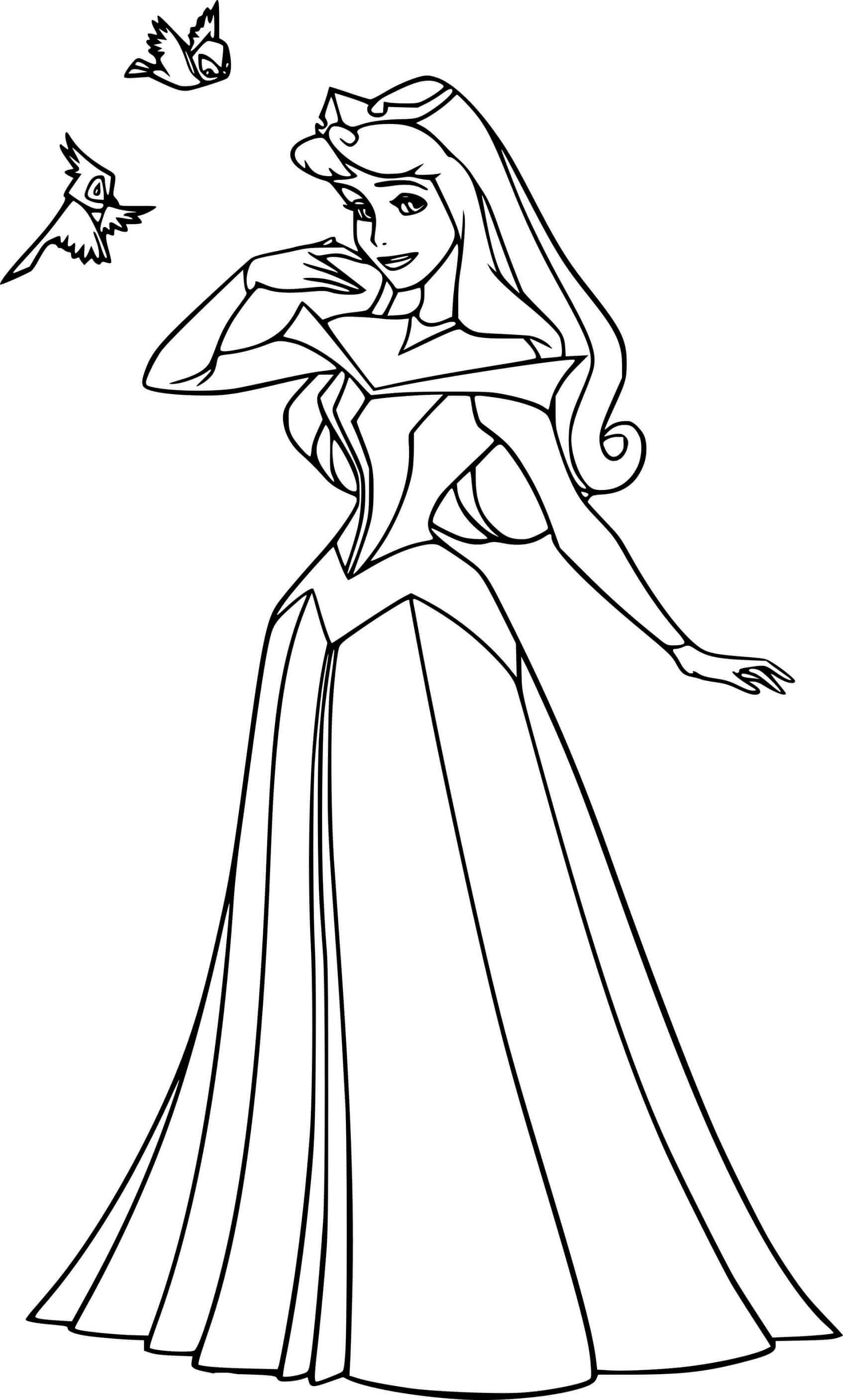Princess Aurora And Two Birds Coloring Pages   Coloring Cool