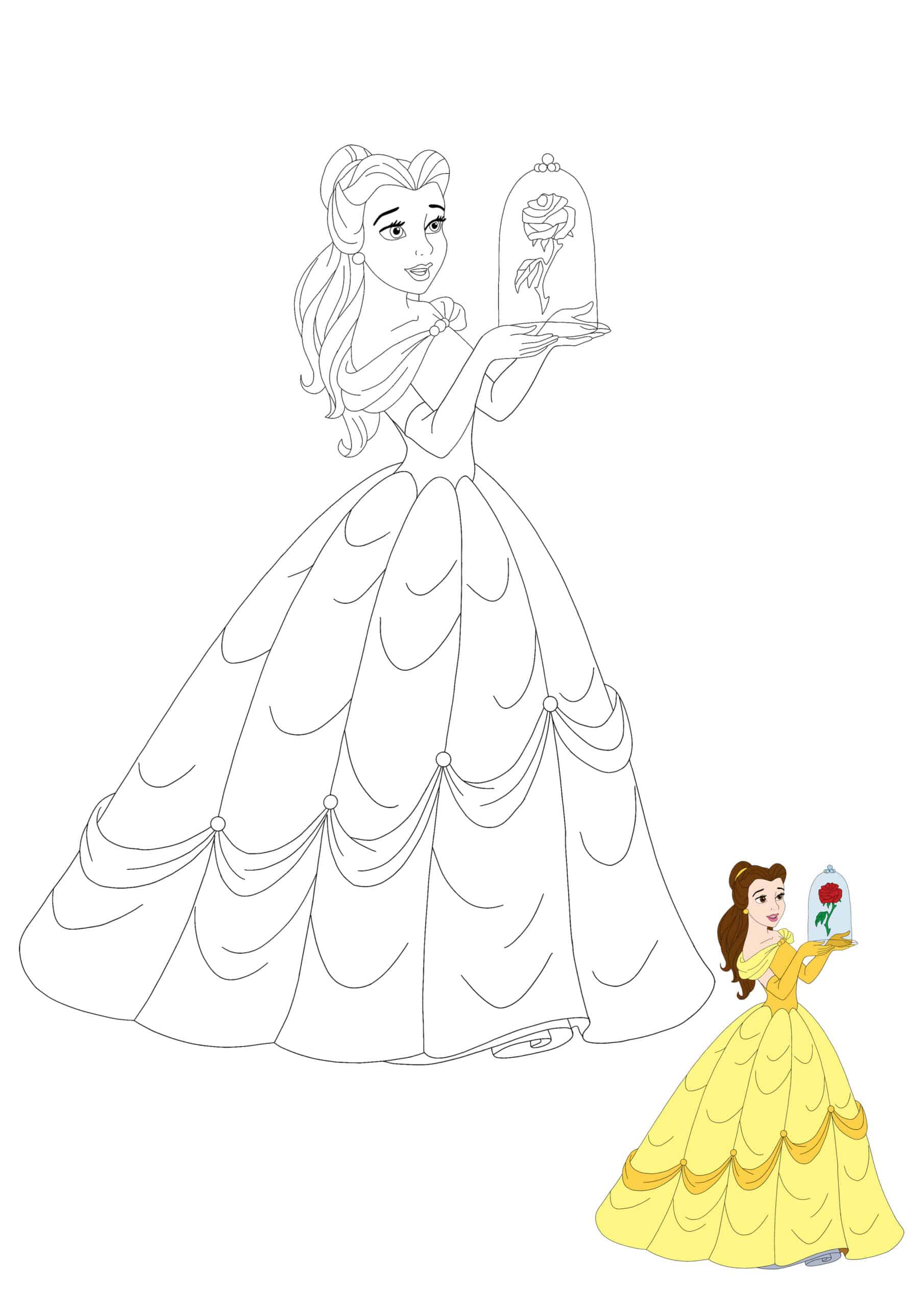 Princess Belle With Rose Coloring Page