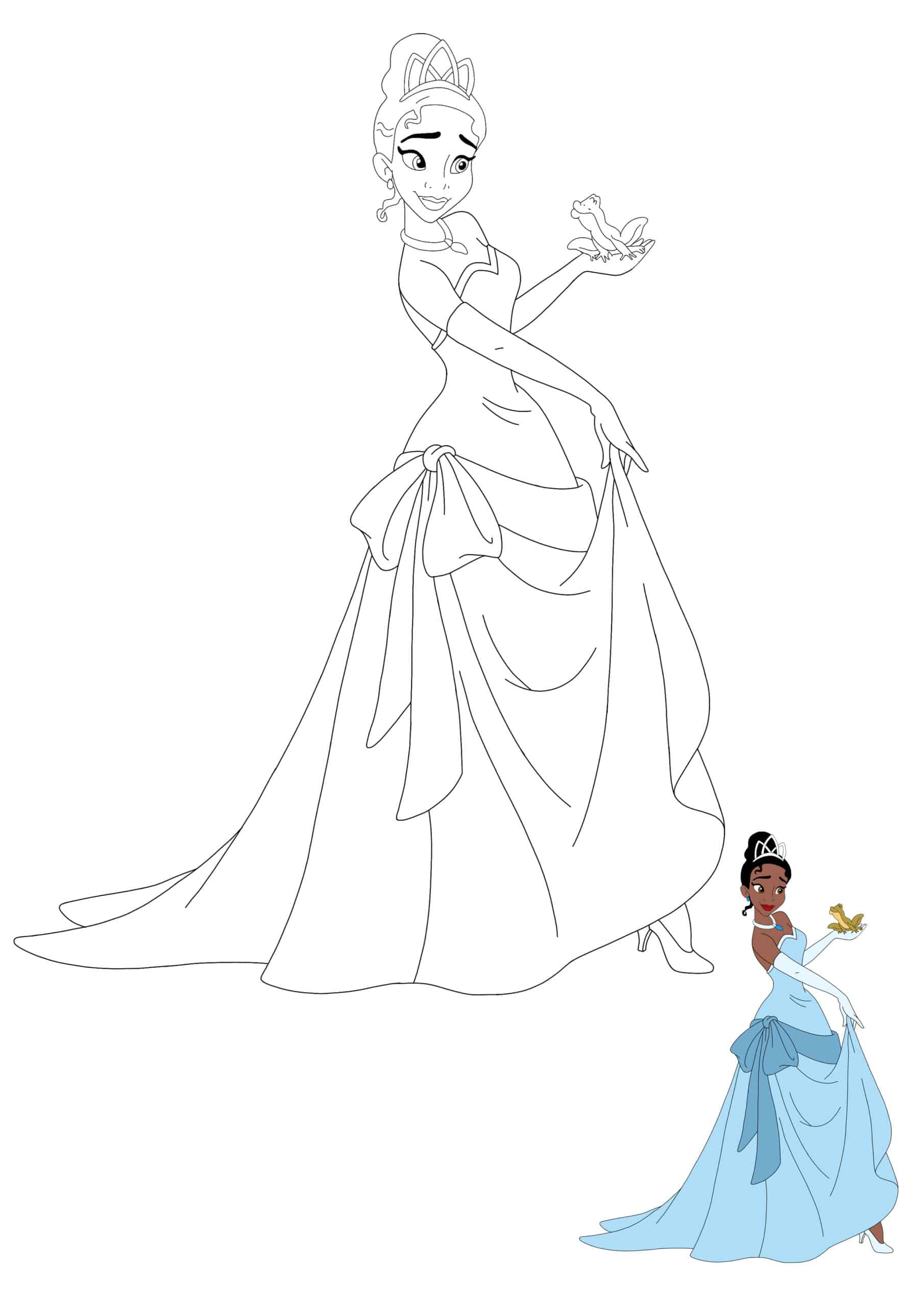 Princess Tiana And Prince Naveen As A Frog Coloring Pages ...