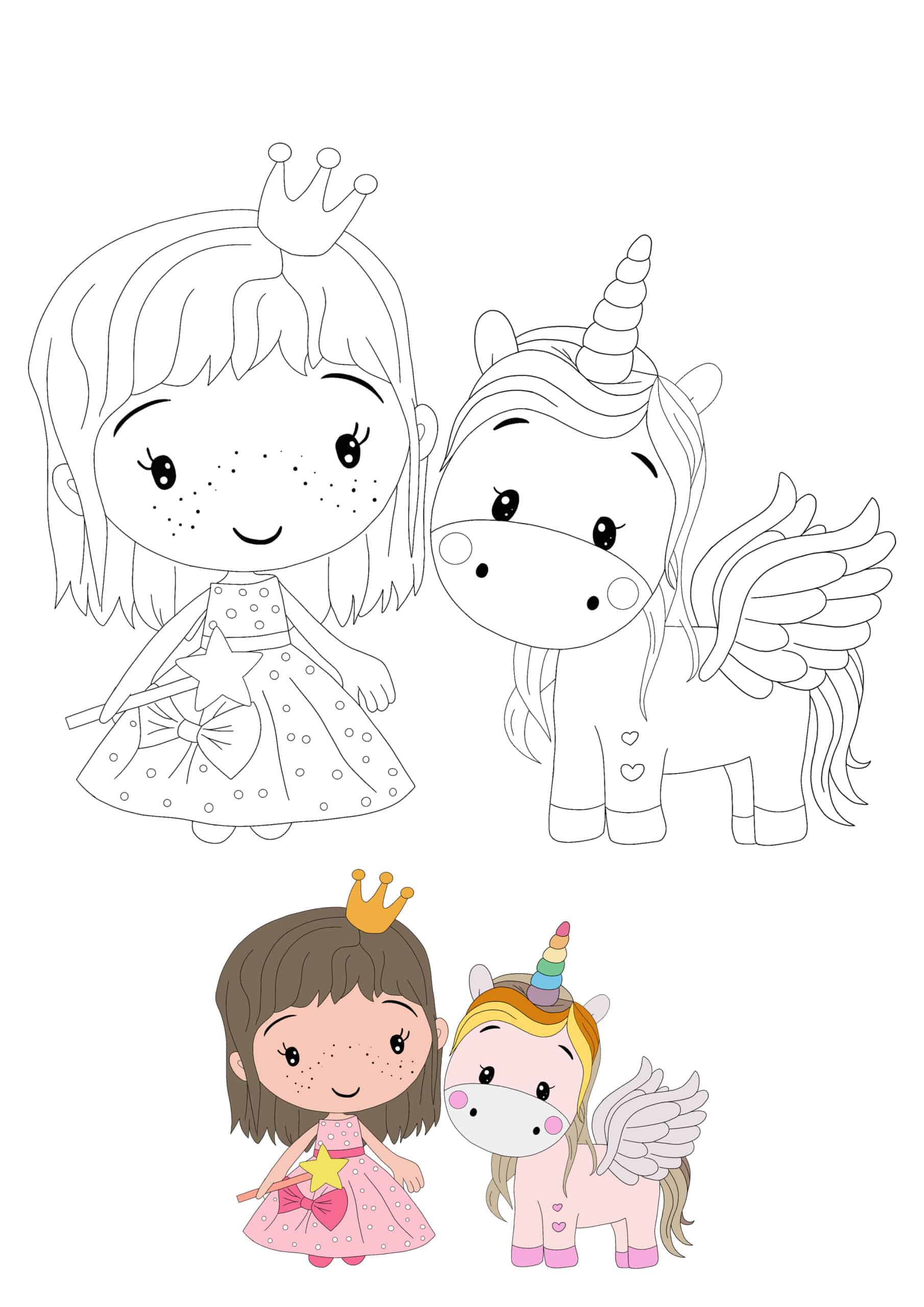 Princess And Unicorn Coloring Page