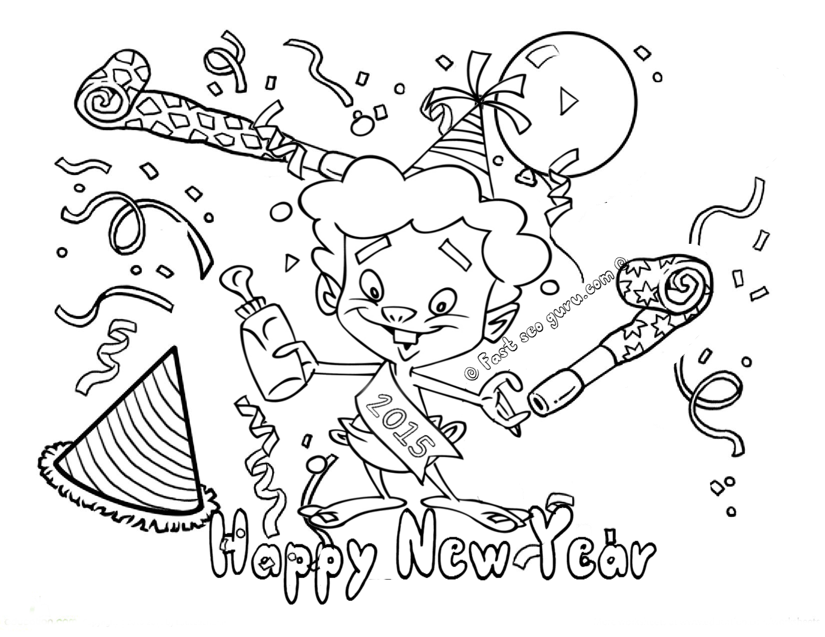 Print Out Happy New Year 2017 2 Coloring Page