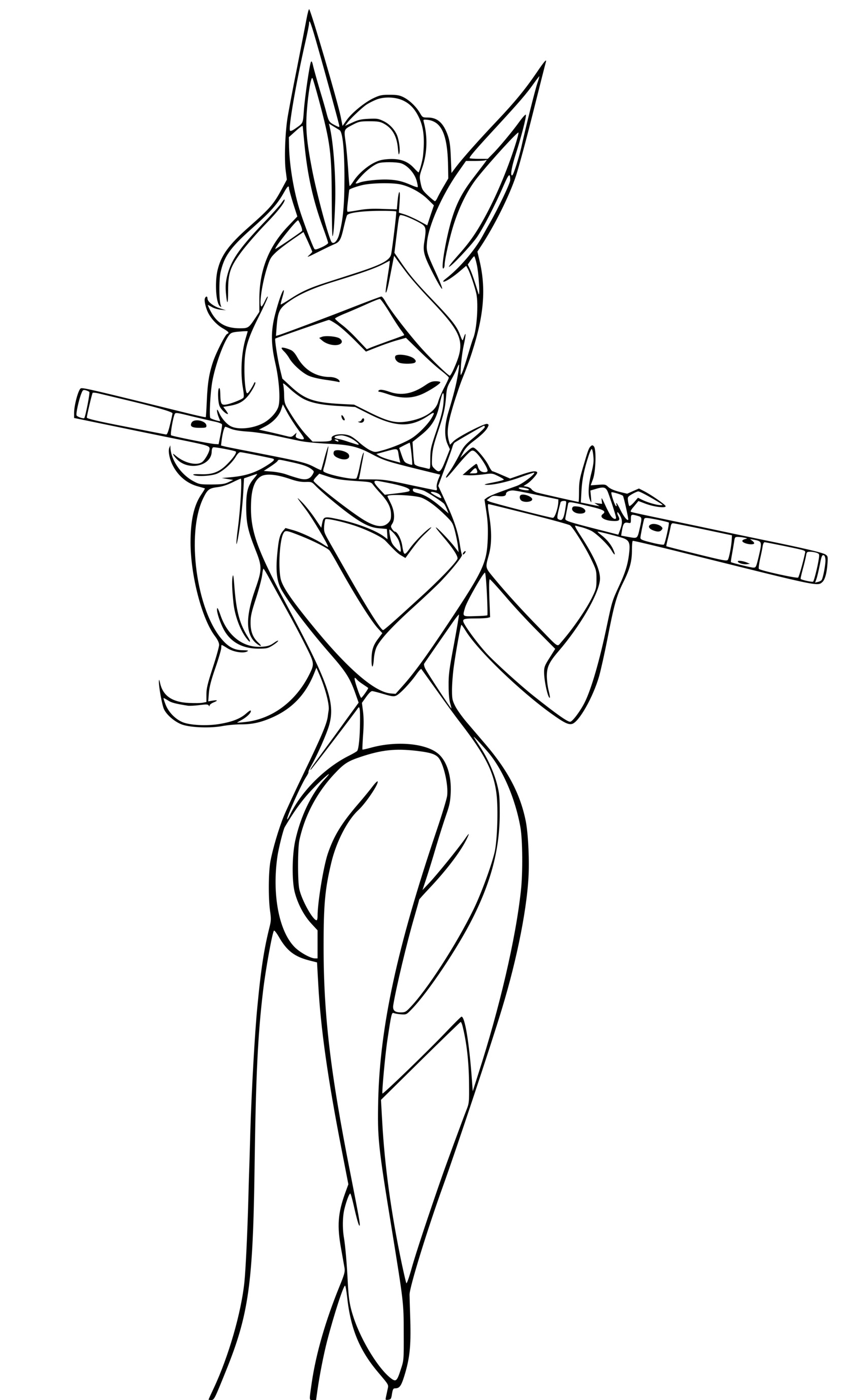 Rena Rouge Playing On Flutes Coloring Page