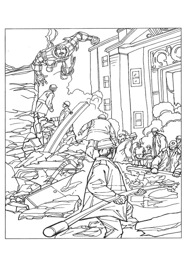 Rescuing The City A4 Avengers Marvel Coloring Page