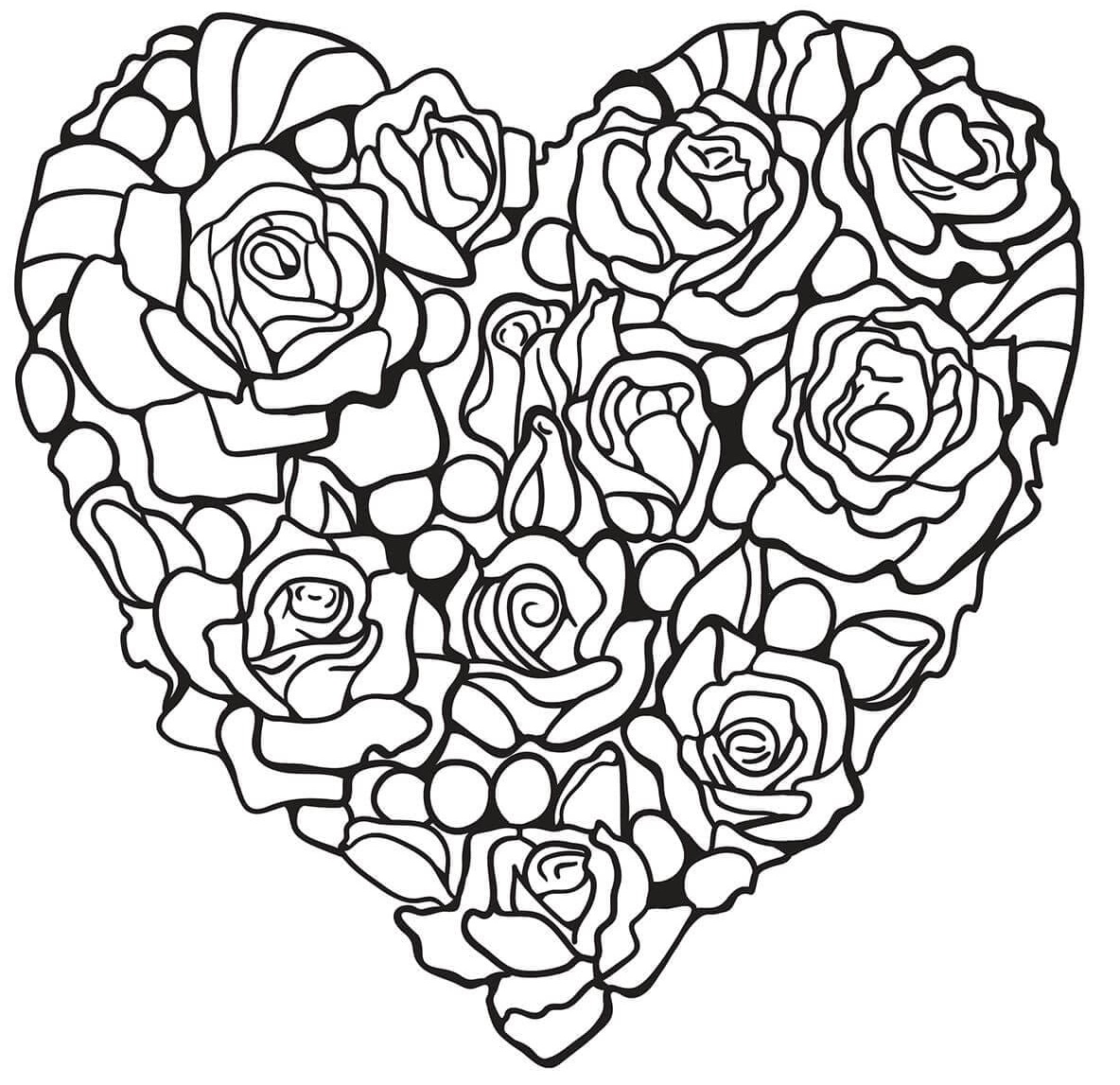 Rosa Hear By Flowers And Roses Coloring Page