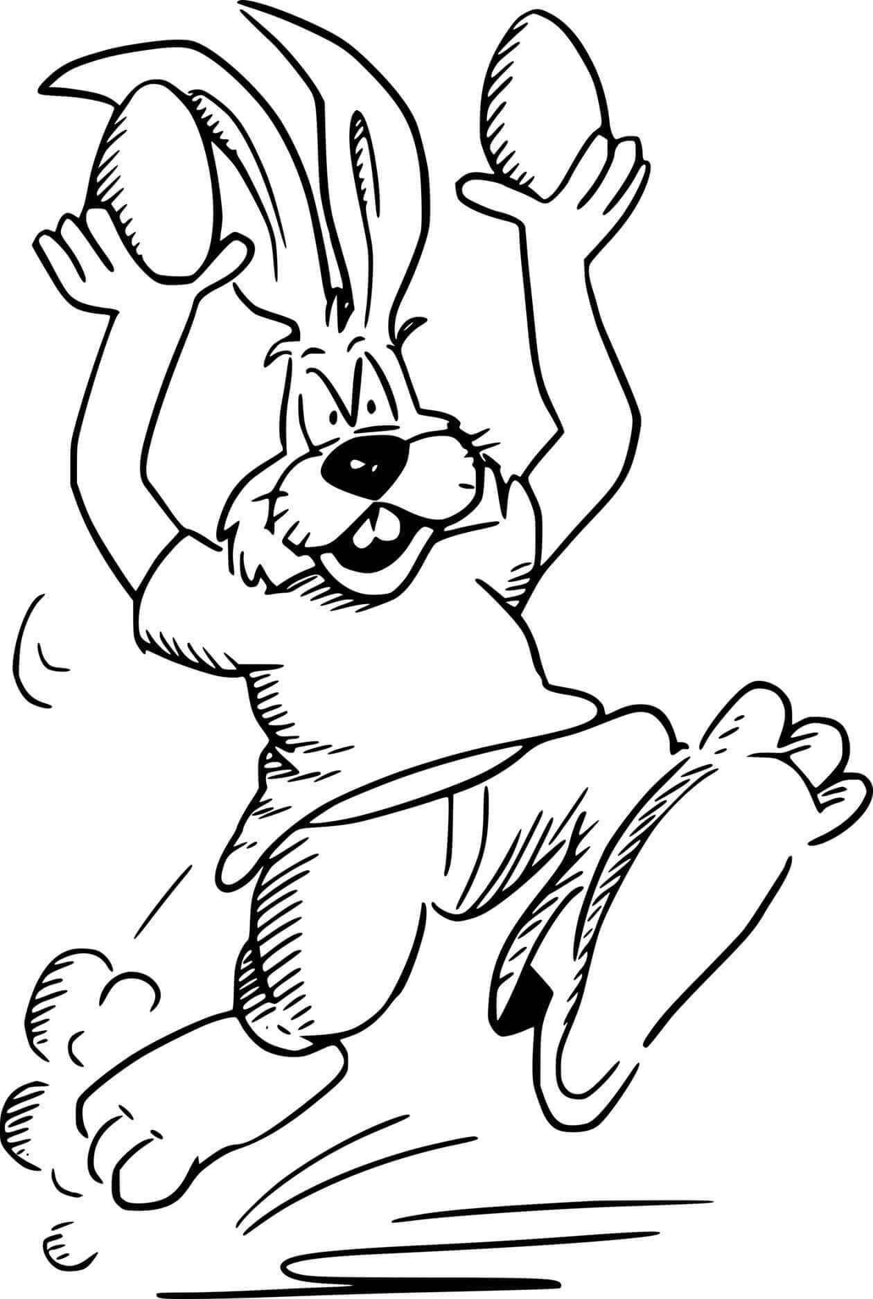 Running Easter Bunny Holds Two Eggs