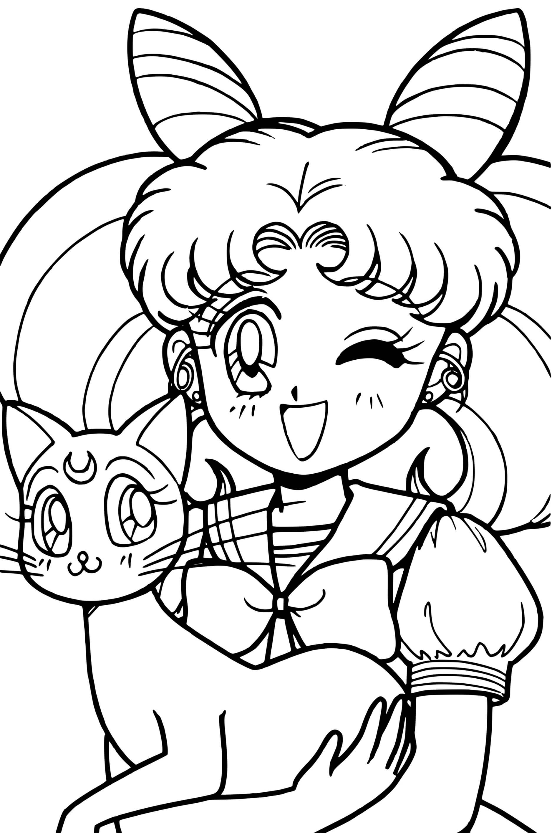 Sailor Moon And Cat Coloring Page