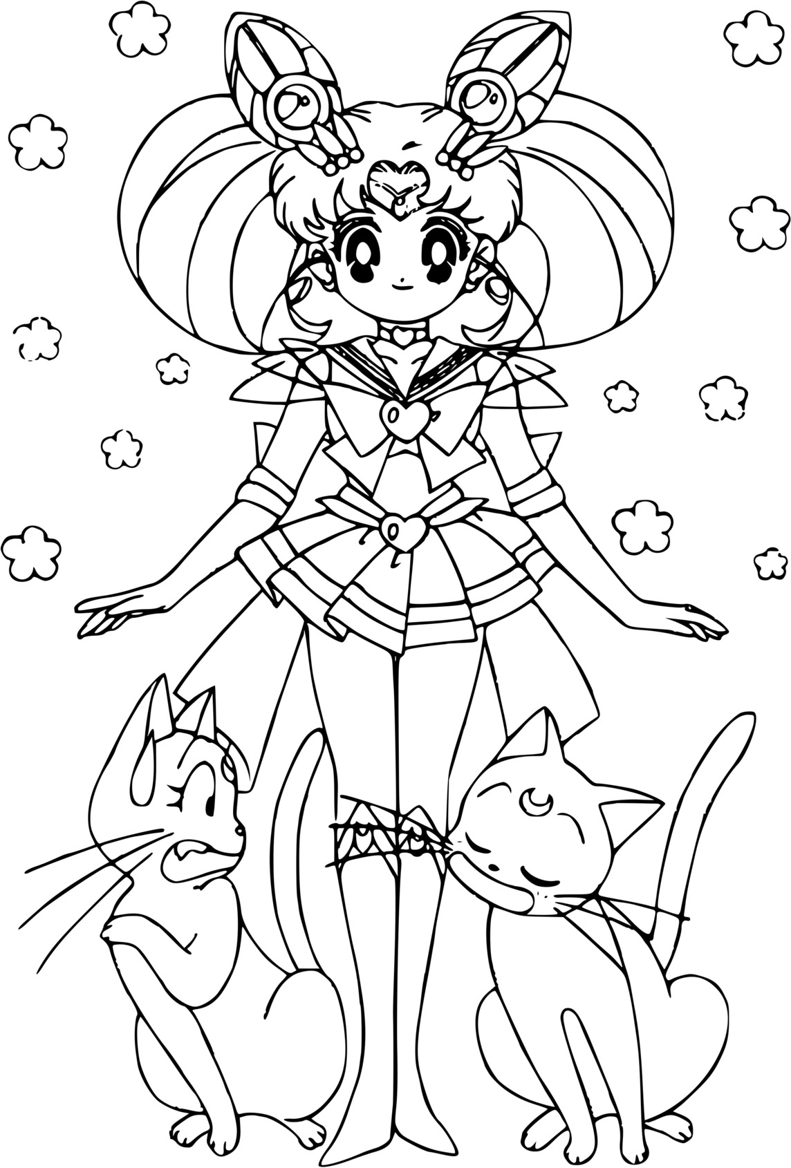 Sailor Moon And Cats Coloring Page