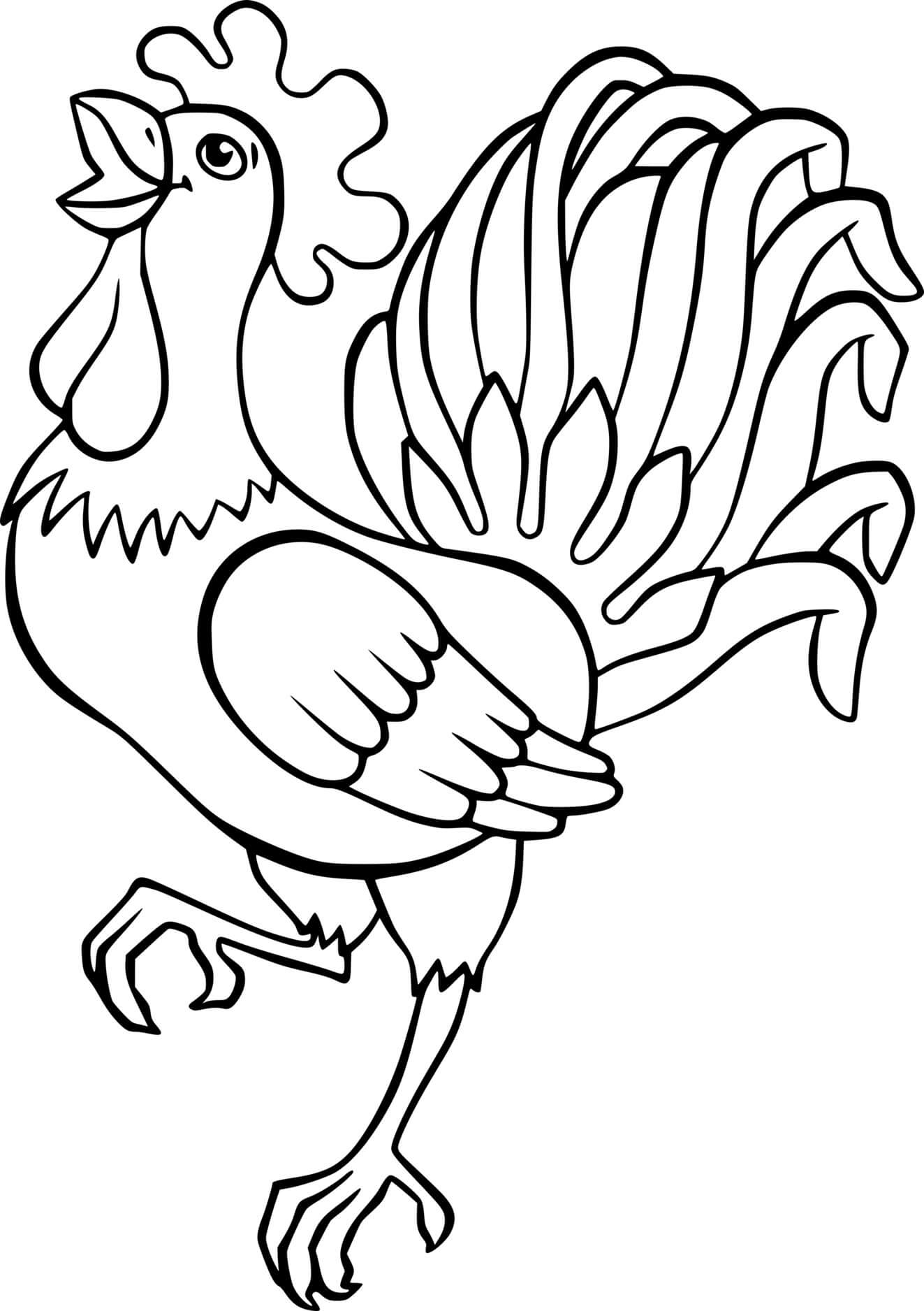 Simple Crowing Rooster Coloring Page