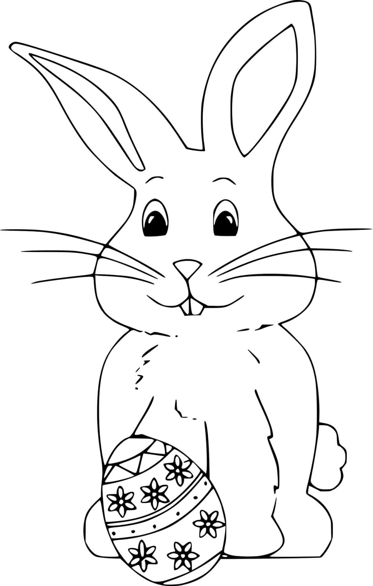 Simple Easter Bunny And An Egg Coloring Page