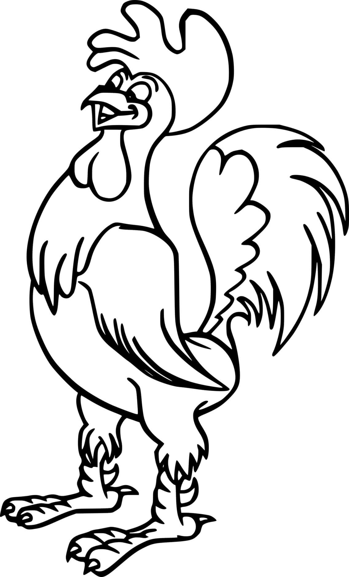Simple Funny Rooster Coloring Page