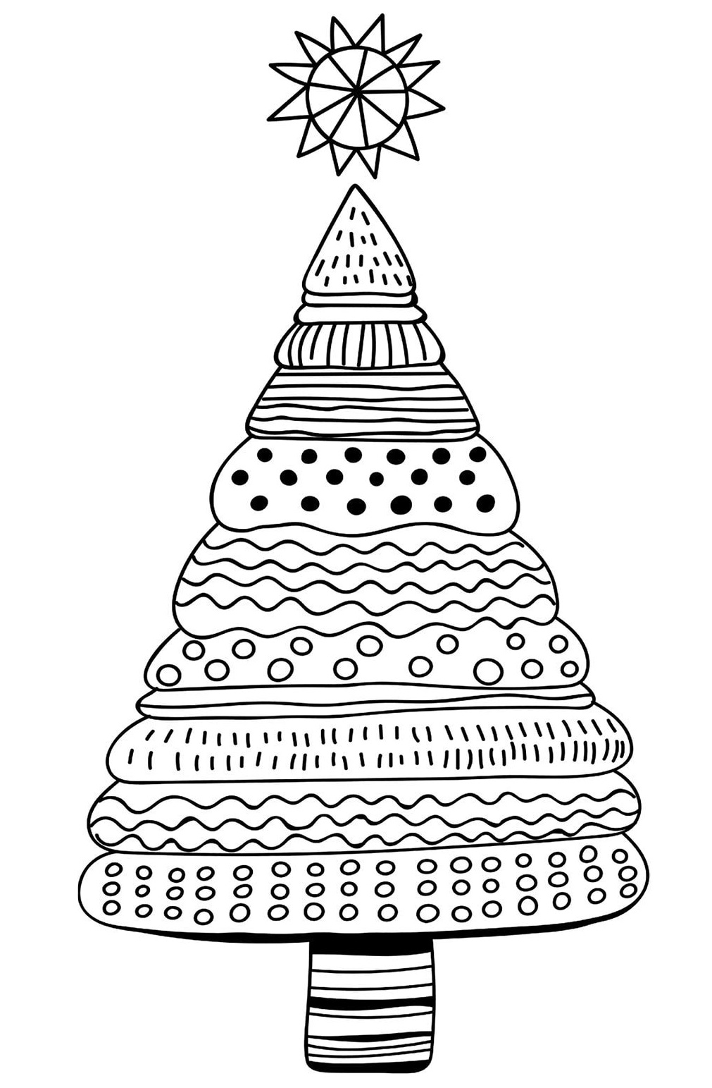 Simple Pretty Patterns On A Christmas Tree Coloring Page