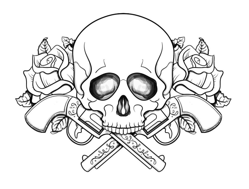 Skull With Guns Flowers