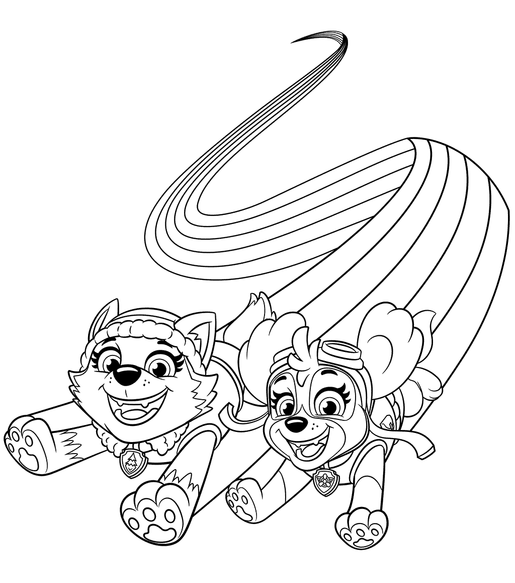 Skye And Everest Rainbow Colouring Page Coloring Page