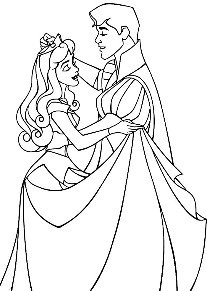 Sleeping Beauty And Prince Coloring Page