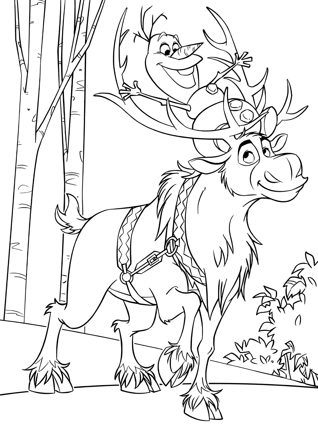 Snowman Olaf And Sven Reindeer Coloring Page