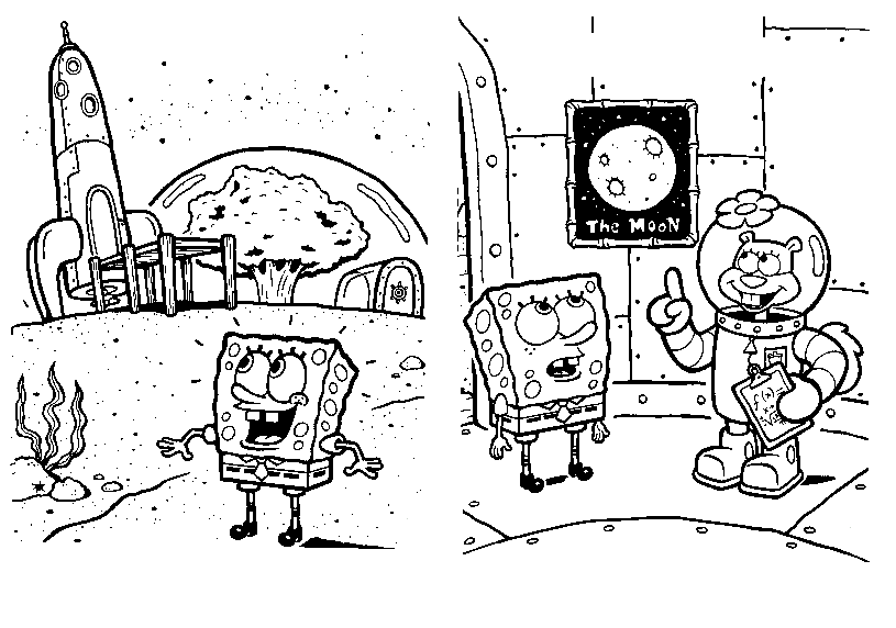 Sponge Bob On The Moon Coloring Page