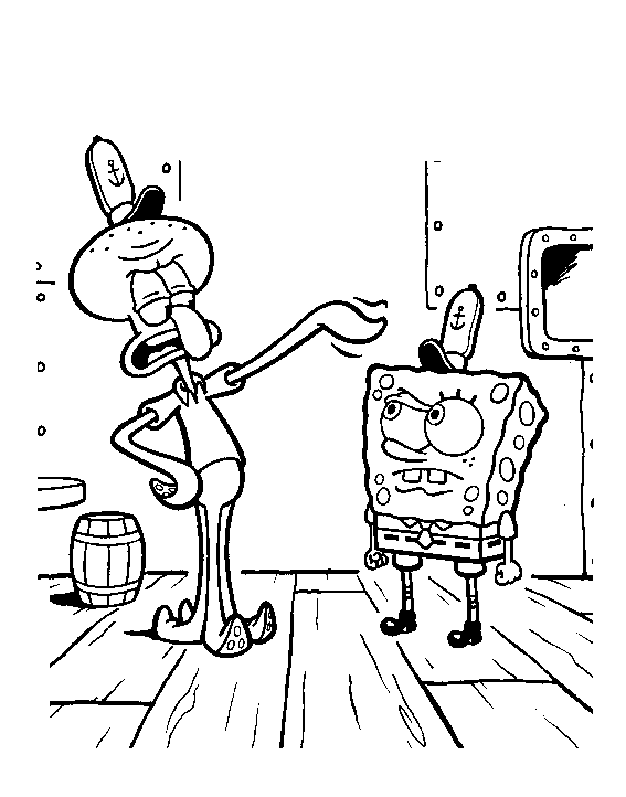 Squidward With Sponge Coloring Page