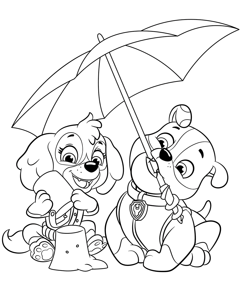 Summer PAW Patrol Rubble And Skye Coloring Page