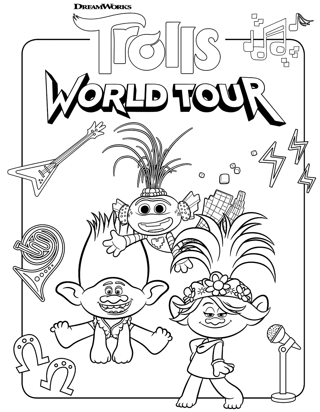 Super Trolls 2 World Tour Coloring Page