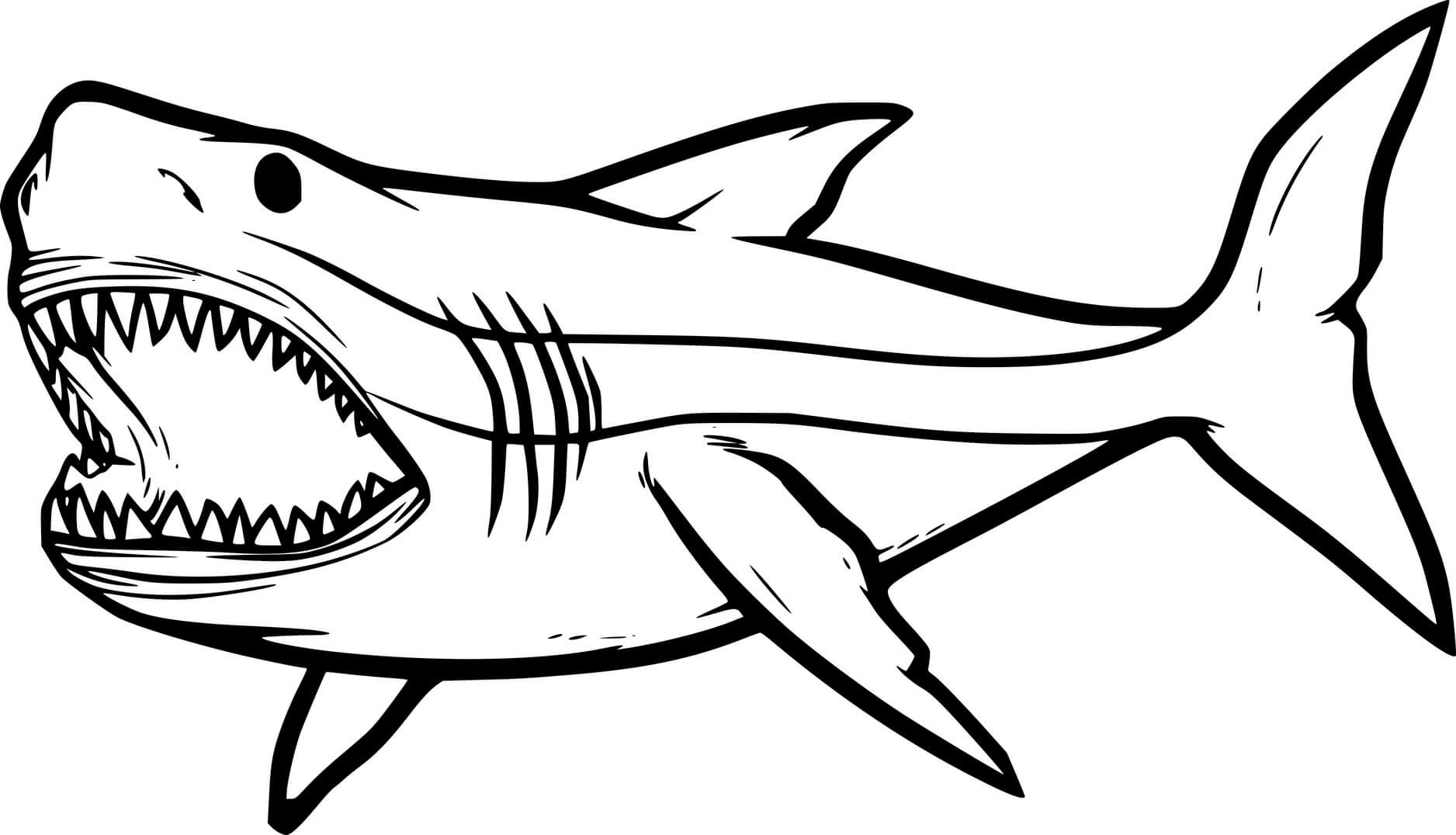 Swimming Megalodon Shark Coloring Page