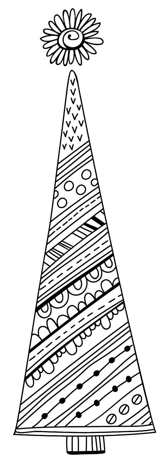Tall Christmas Tree With Decorative Patterns Coloring Page