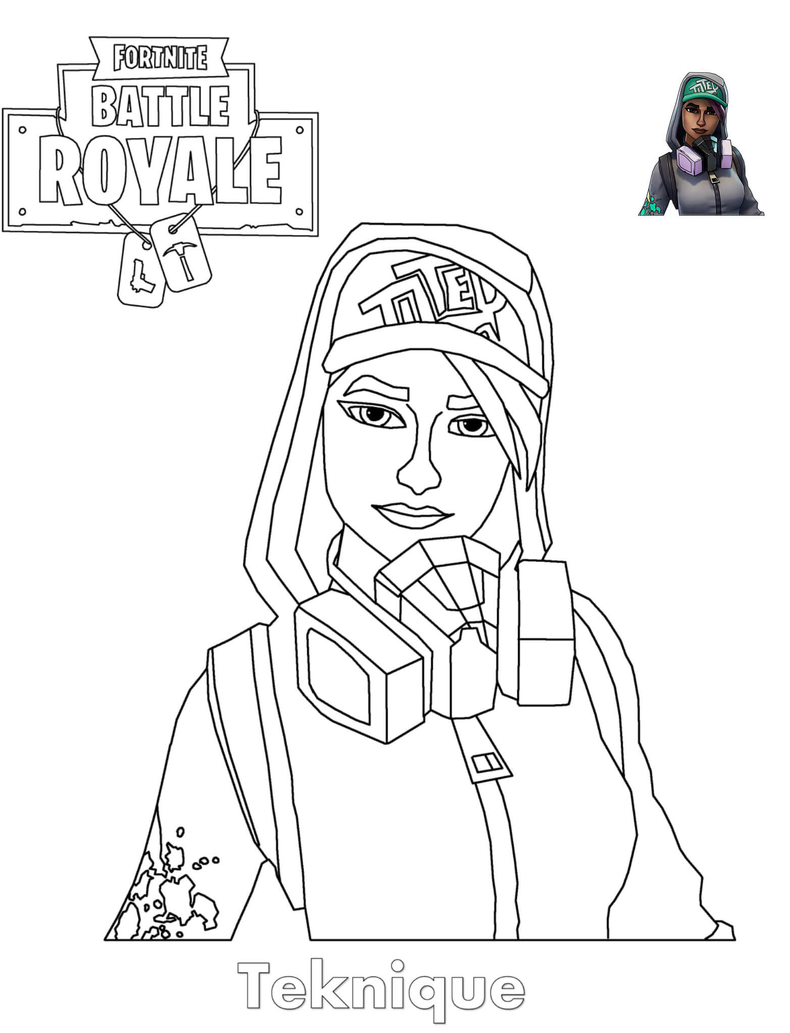 Teknique Fortnite Girl Coloring Page