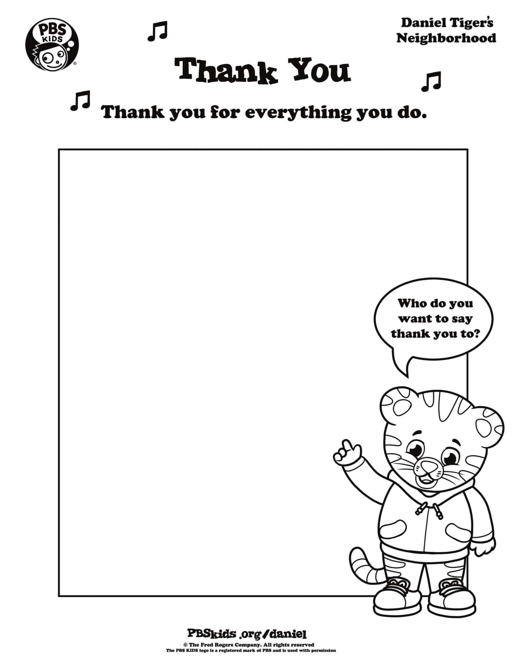 Thank You Daniel Tiger Min Coloring Page