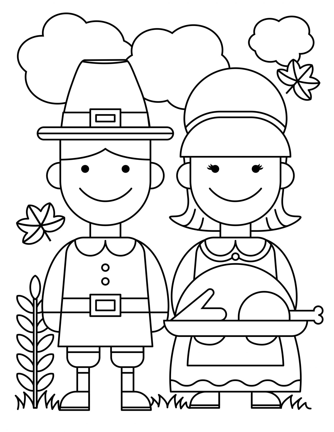Thanksgiving Couple Food Ready Turkey Coloring Page