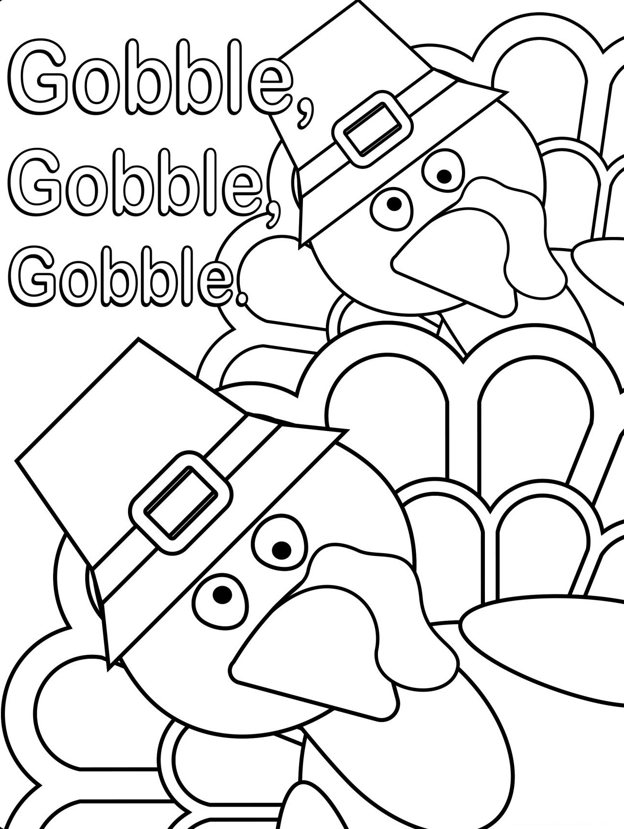 Thanksgiving Turkey Gobble Gobble Coloring Page