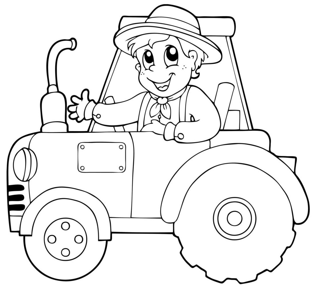 Thanksgiving Boy On Tractor Coloring Page