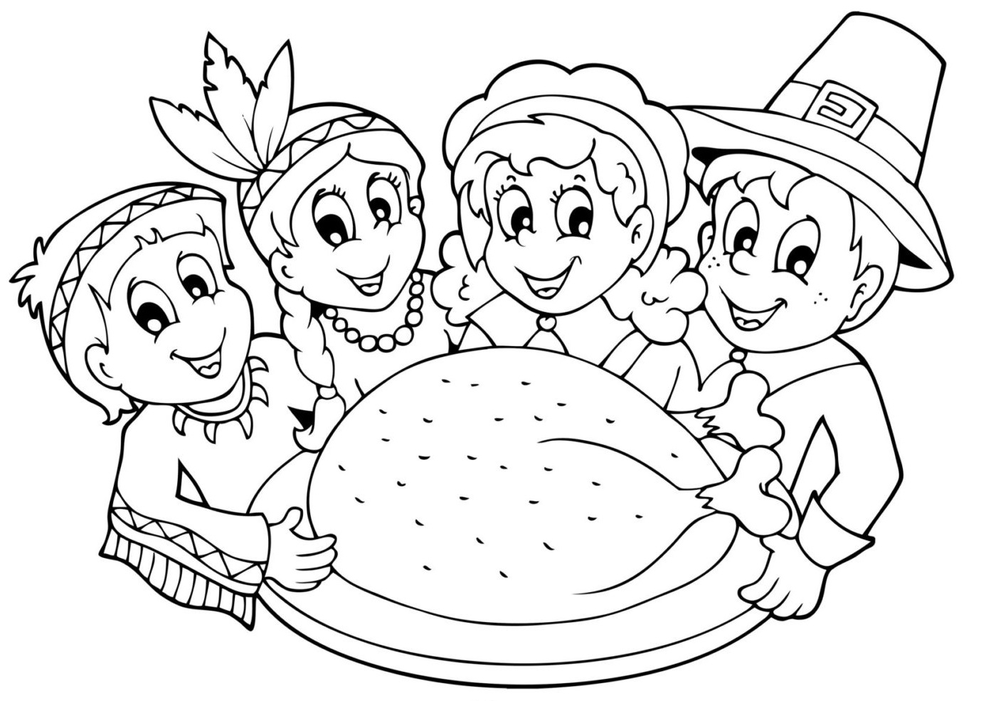 Thanksgiving With Family And Kids Coloring Page