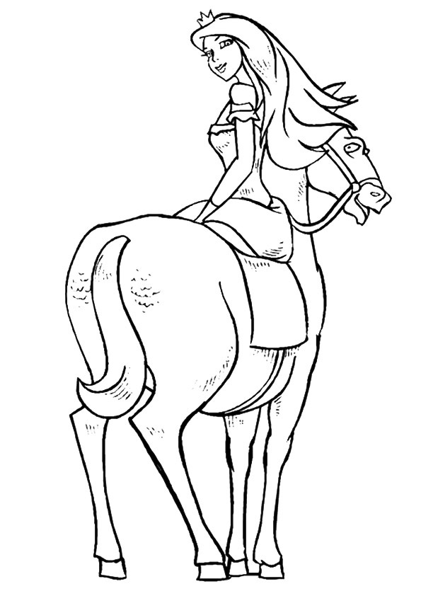 The Princess Riding On Her Horse Coloring Page