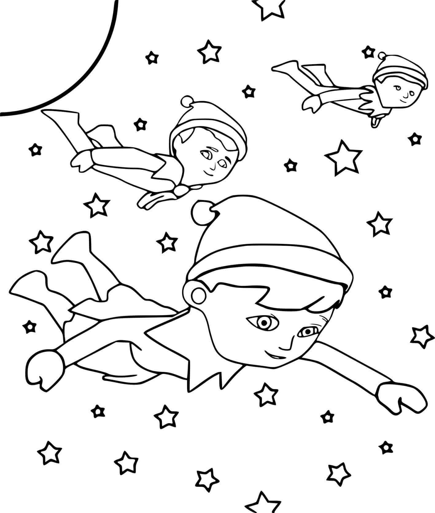 Three Flying Elves Coloring Page