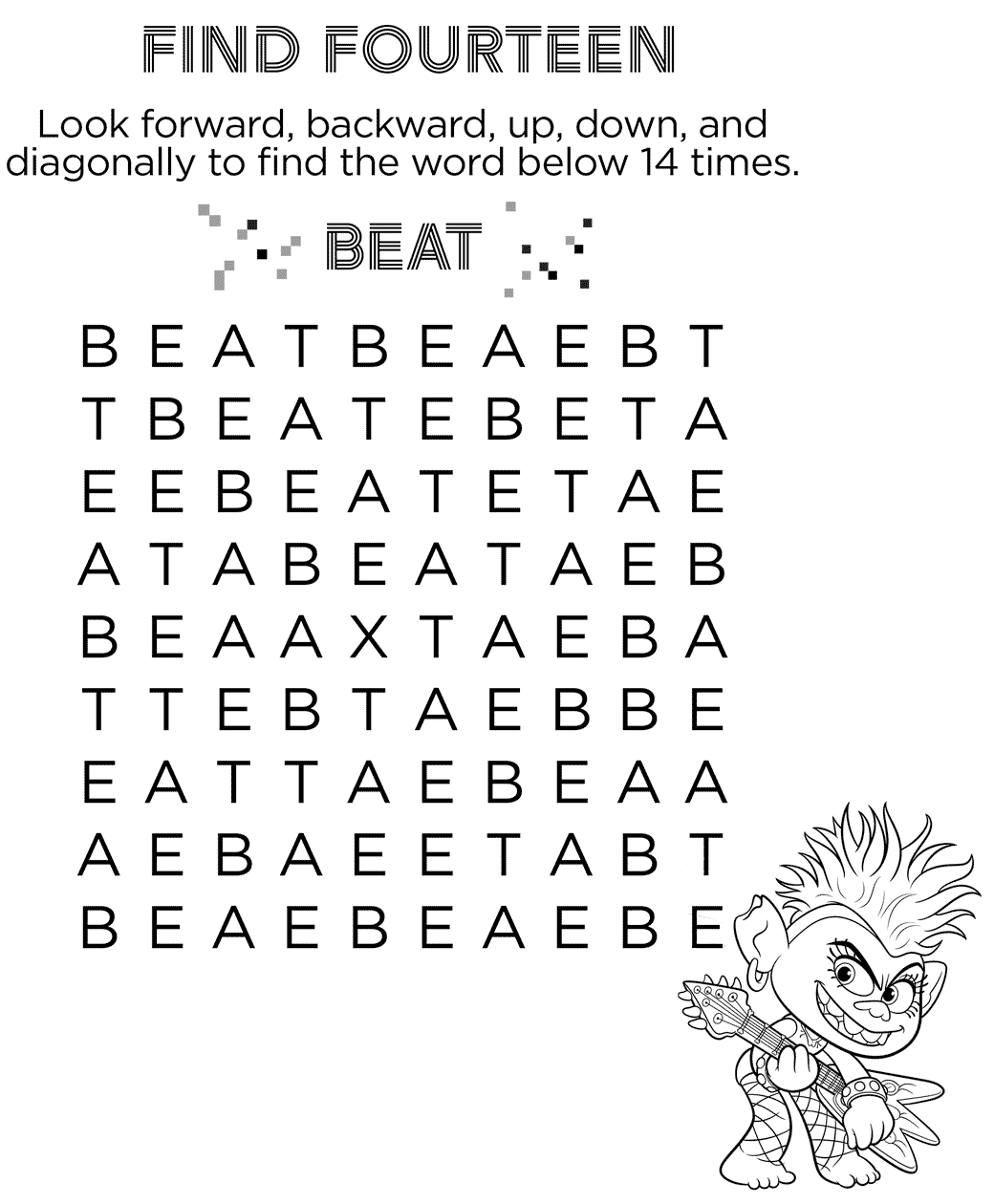 Trolls World Tour Word Jumble Coloring Page