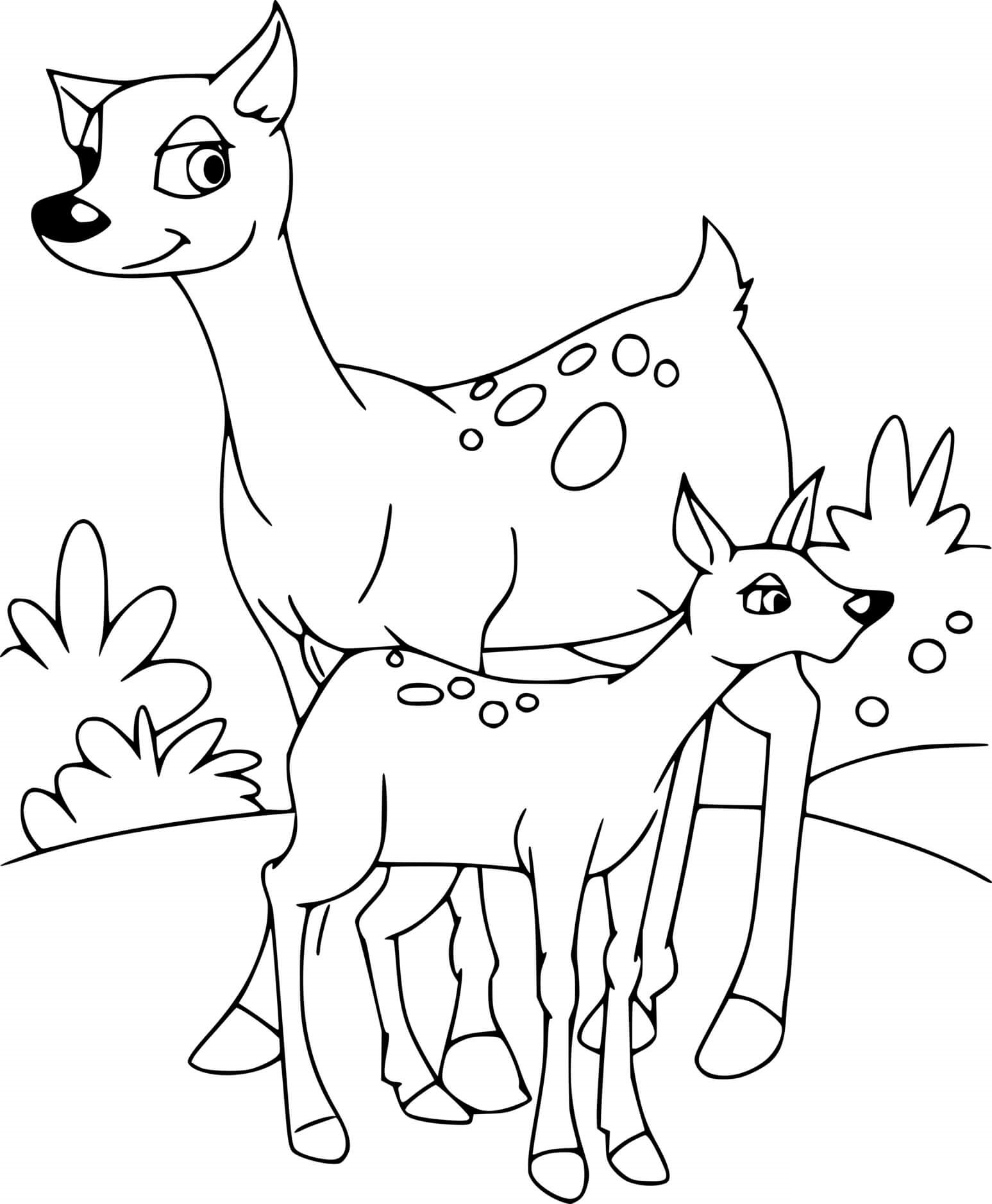 Two Cartoon Deer Coloring Page