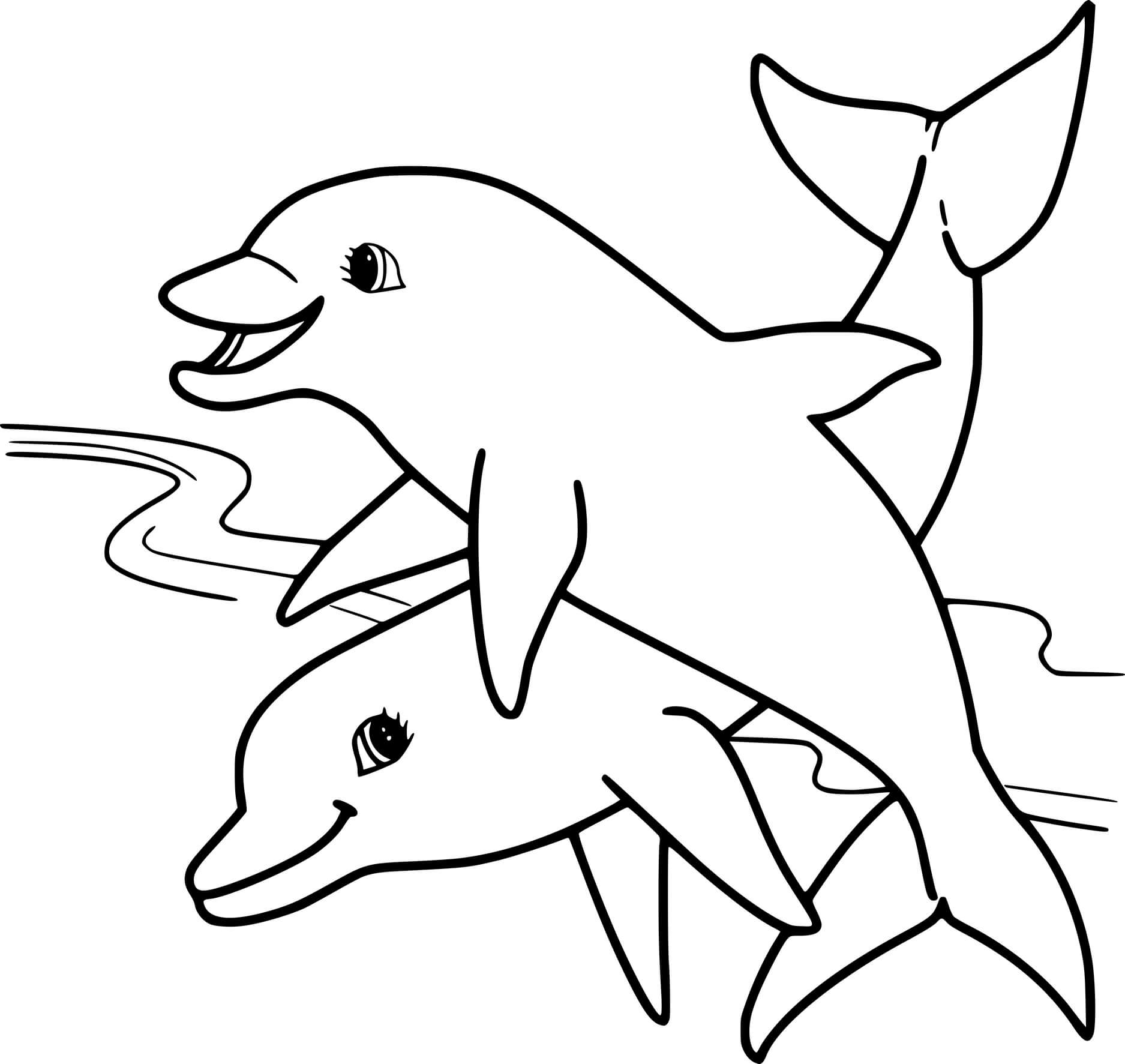 Two Young Dolphins In The Sea Coloring Page